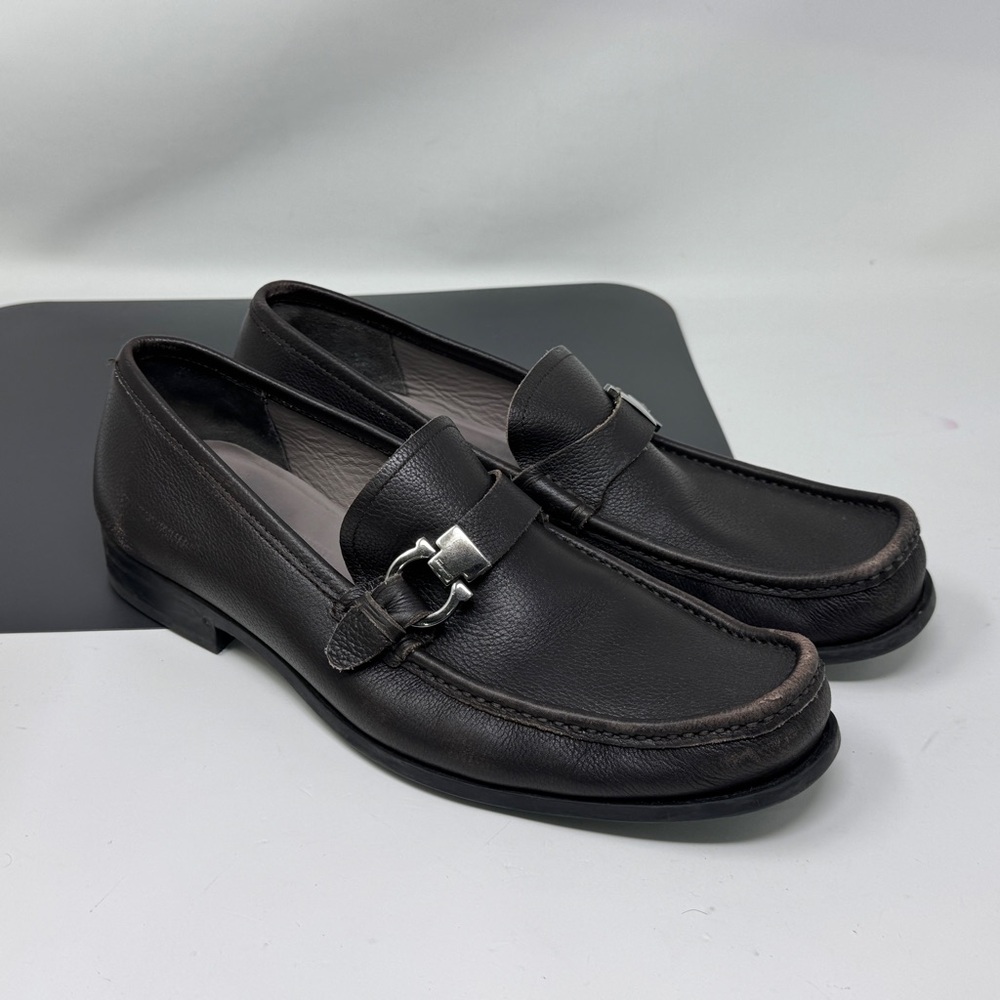 Salvatore Ferragamo Adam Brown Hickory Pebble Leather Loafer Size US 8
